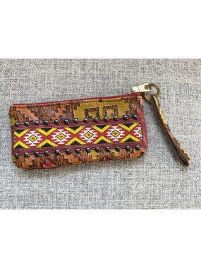 Kurtmen Studded Leather Wristlet Bag Multicolor Beaded Southwestern Southwest